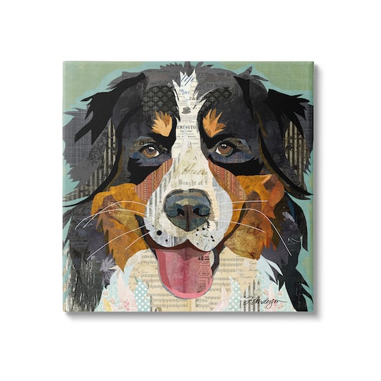 Stupell Industries Bernese Mountain Dog Ephemera Collage Canvas Wall Art
